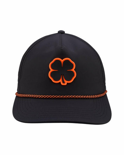 Unisex Black Summer Rope Hat with Neon Orange Clover Logo
