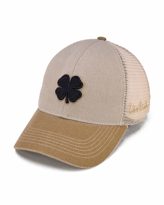 Vintage Two-Tone Tan Golf Hat with Black Mesh
