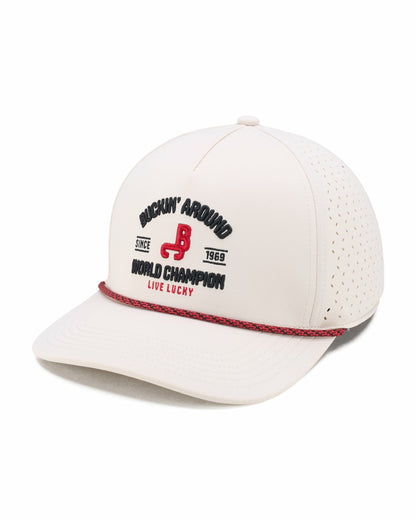 Playful White and Red Hat for Golf and Lifestyle