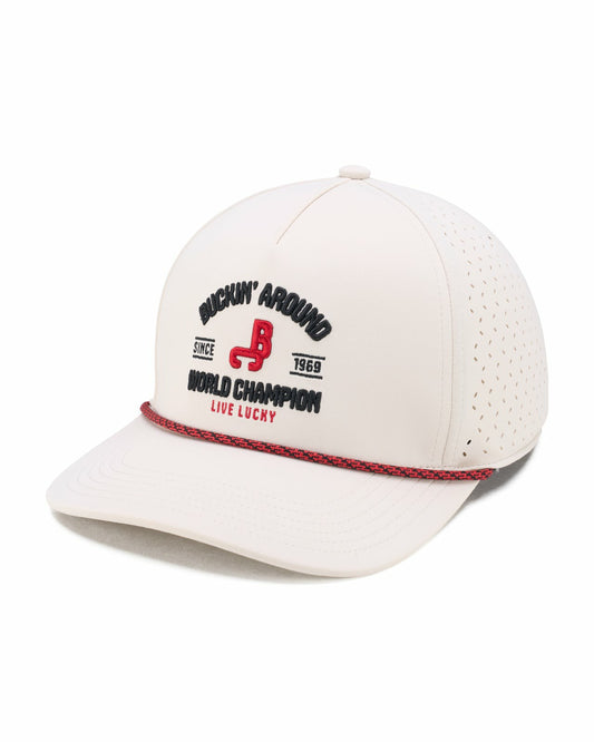 Playful White and Red Hat for Golf and Lifestyle