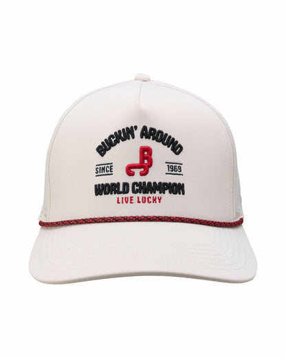 Playful White and Red Hat for Golf and Lifestyle