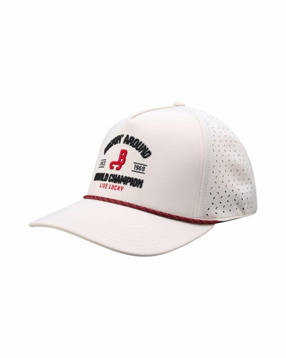 Playful White and Red Hat for Golf and Lifestyle