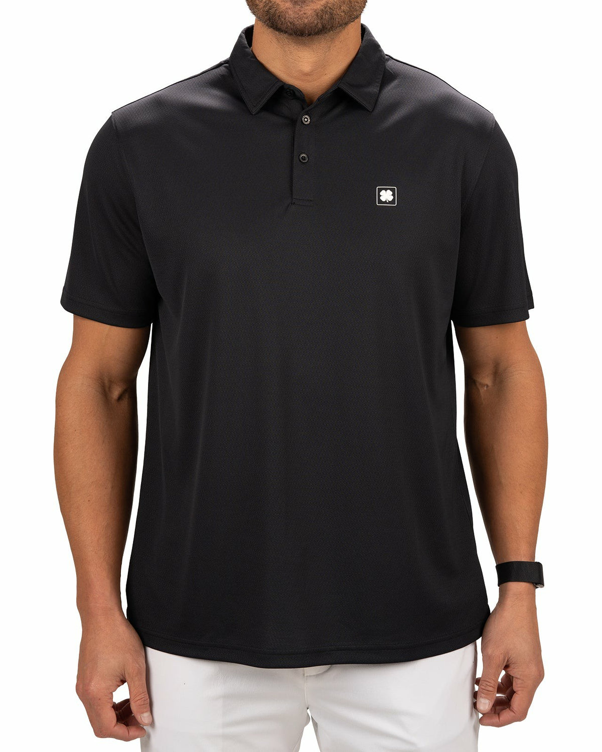 Stylish Solid Black Jacquard Golf or Business Polo