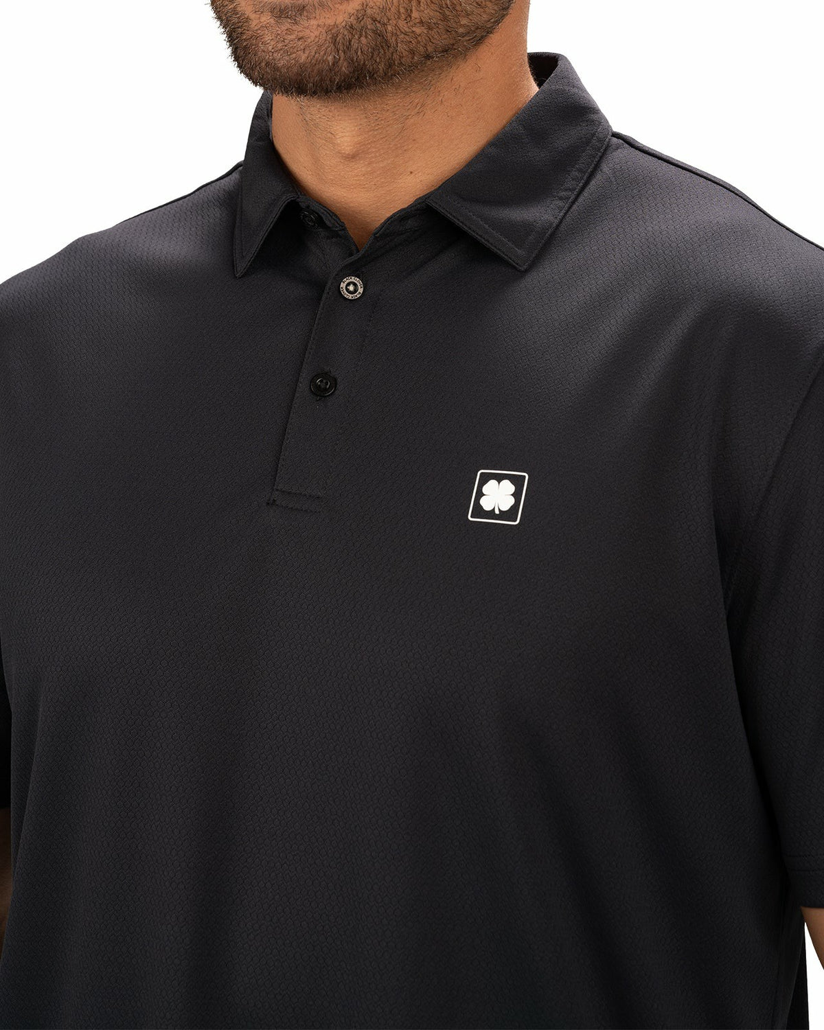 Stylish Solid Black Jacquard Golf or Business Polo
