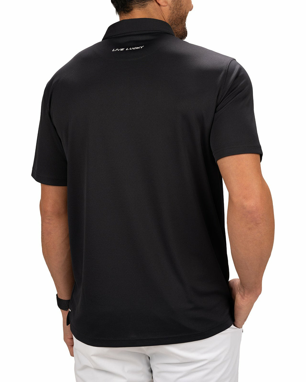 Stylish Solid Black Jacquard Golf or Business Polo
