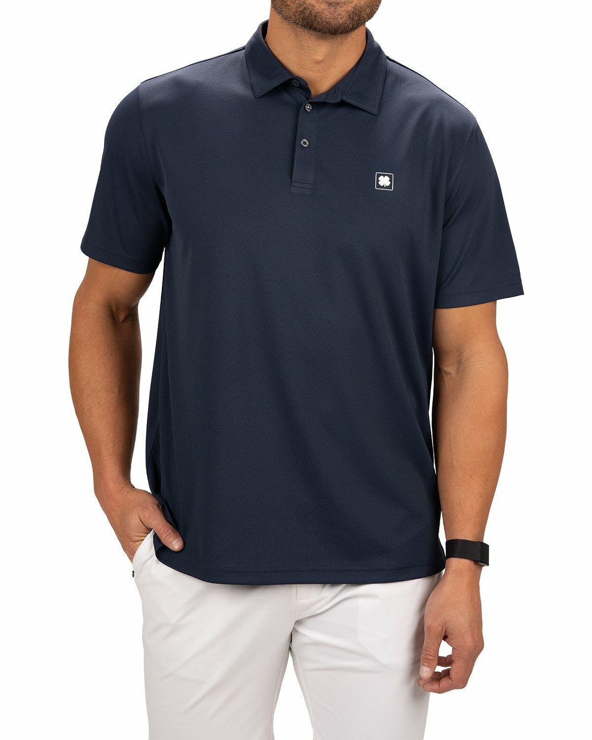 Stylish Solid Navy Blue Jacquard Golf or Business Polo