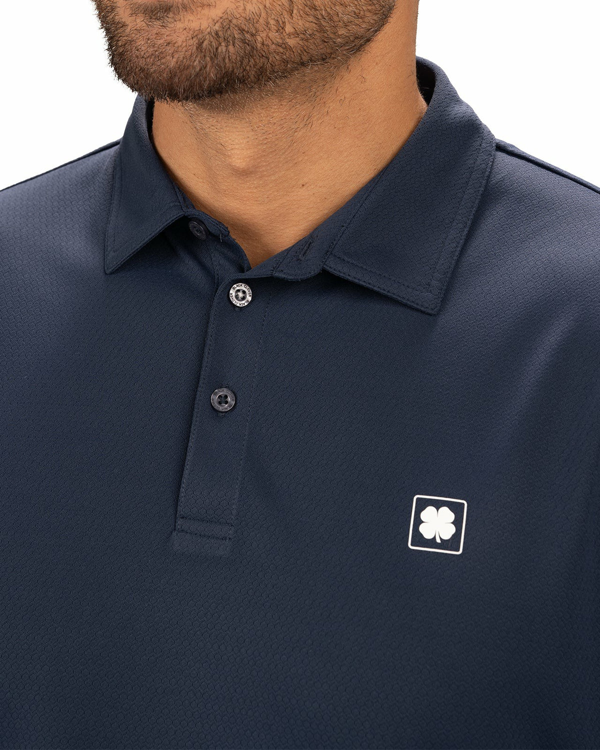 Stylish Solid Navy Blue Jacquard Golf or Business Polo