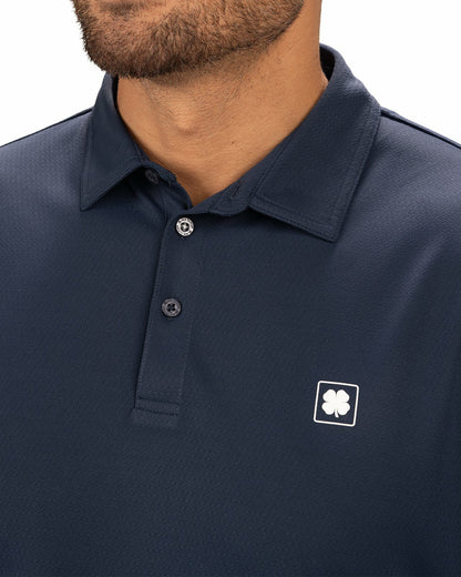Stylish Solid Navy Blue Jacquard Golf or Business Polo