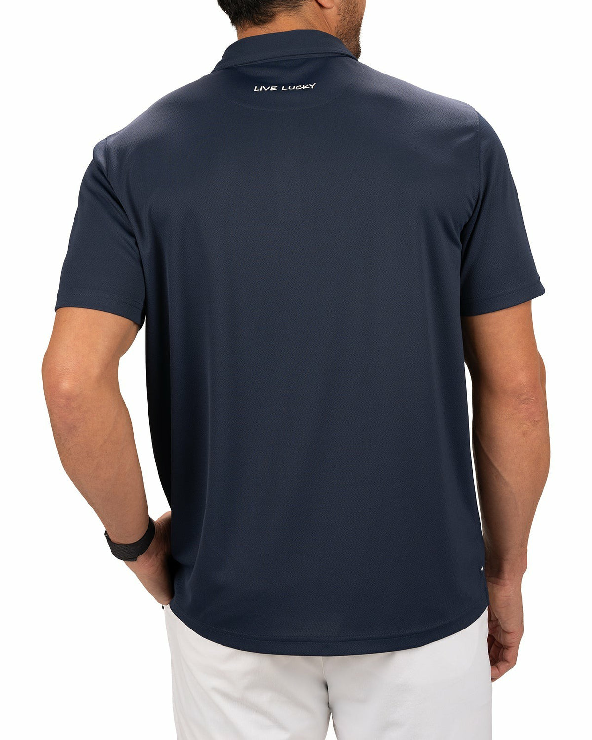 Stylish Solid Navy Blue Jacquard Golf or Business Polo