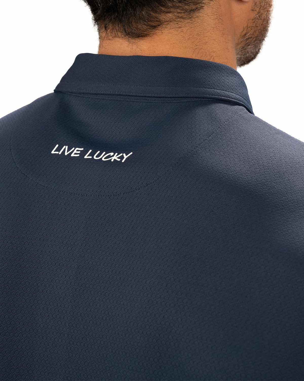 Stylish Solid Navy Blue Jacquard Golf or Business Polo
