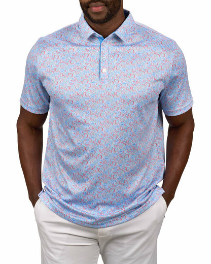 Men's Light Blue Beach Print Polo for Golf or Business