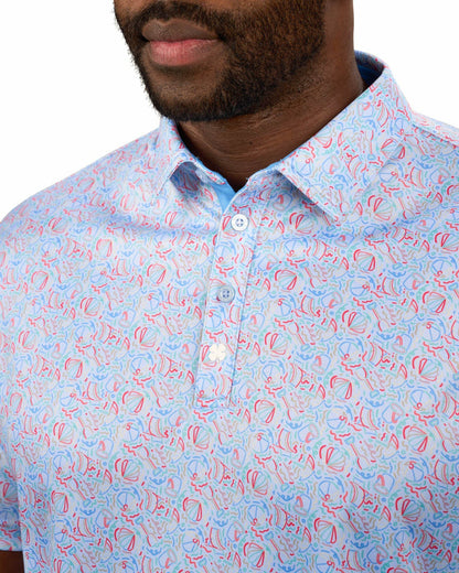 Men's Light Blue Beach Print Polo for Golf or Business
