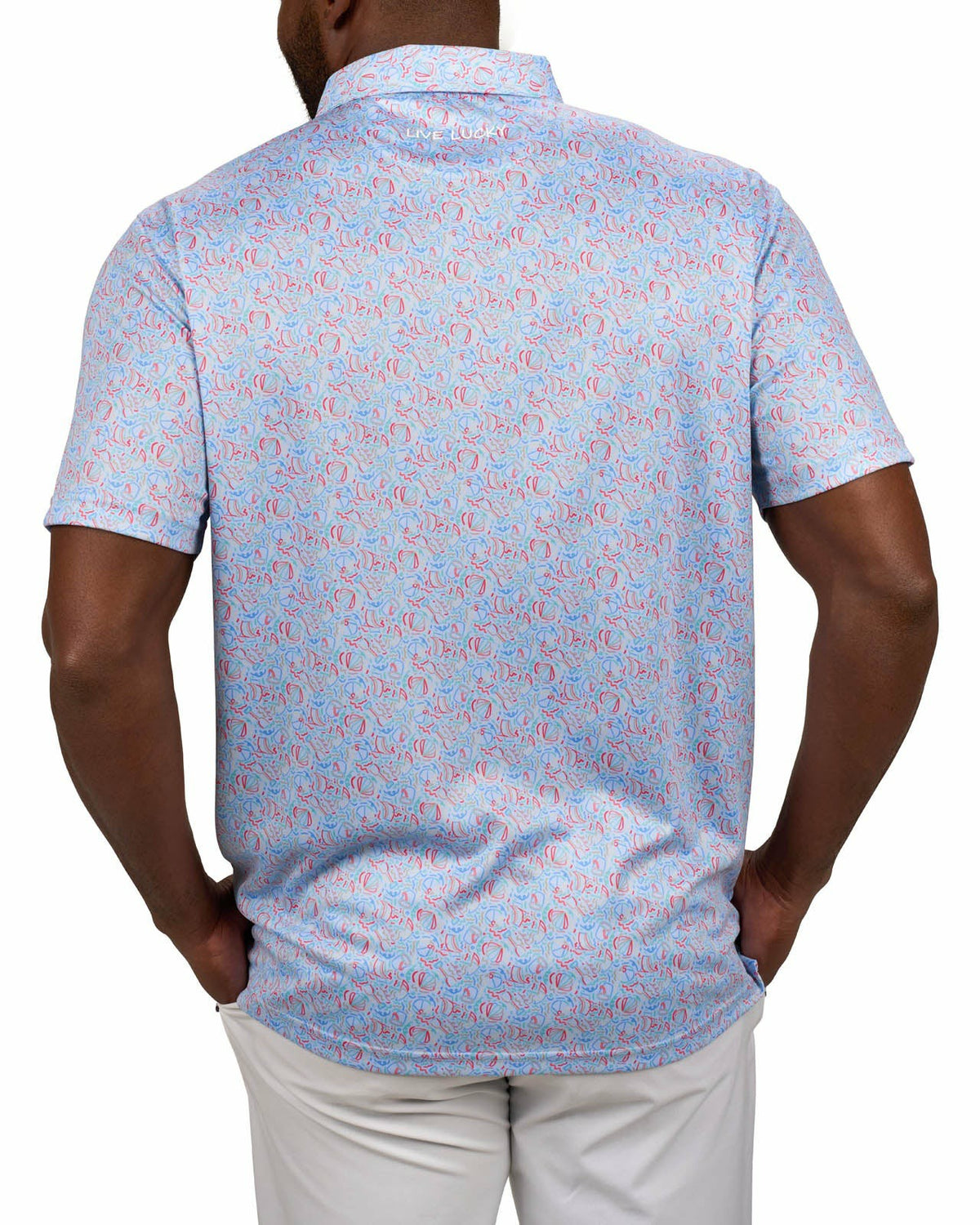 Men's Light Blue Beach Print Polo for Golf or Business