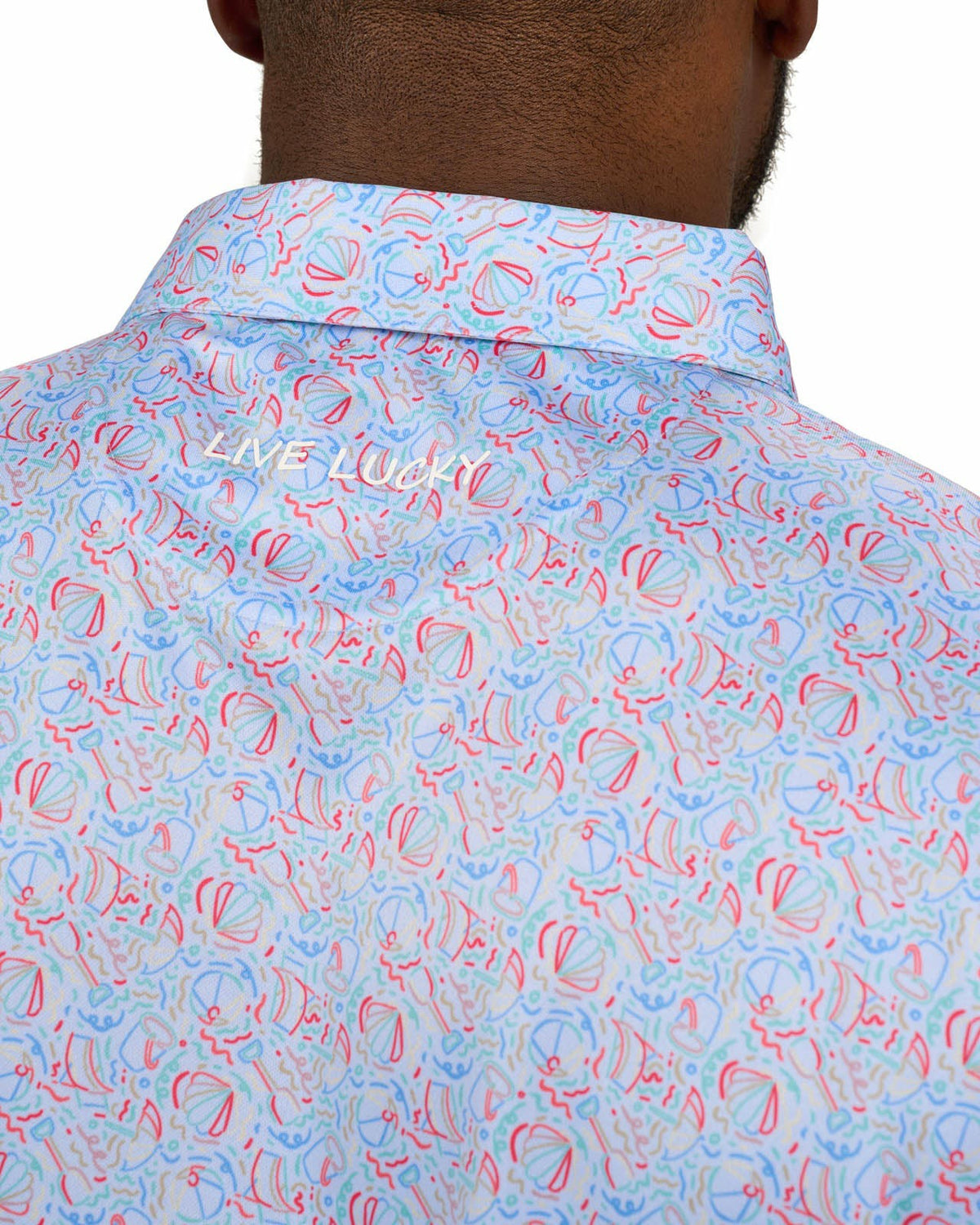 Men's Light Blue Beach Print Polo for Golf or Business