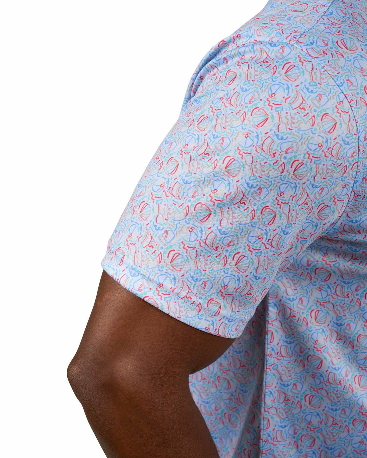 Men's Light Blue Beach Print Polo for Golf or Business