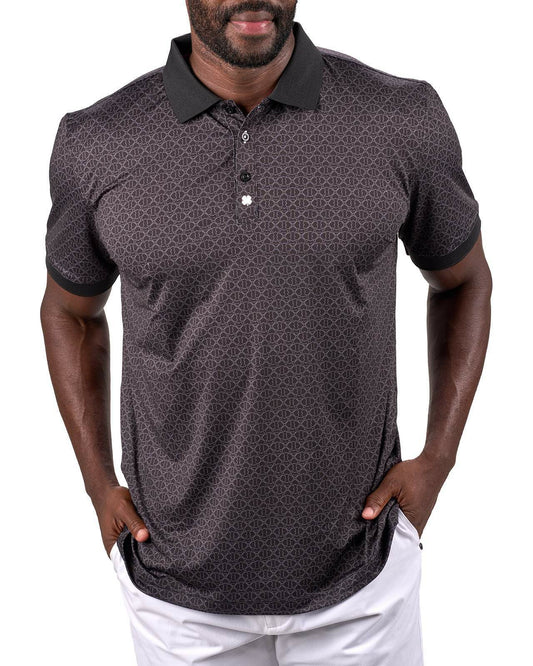 Men's Premium Black Golf Polo with Clover Pattern