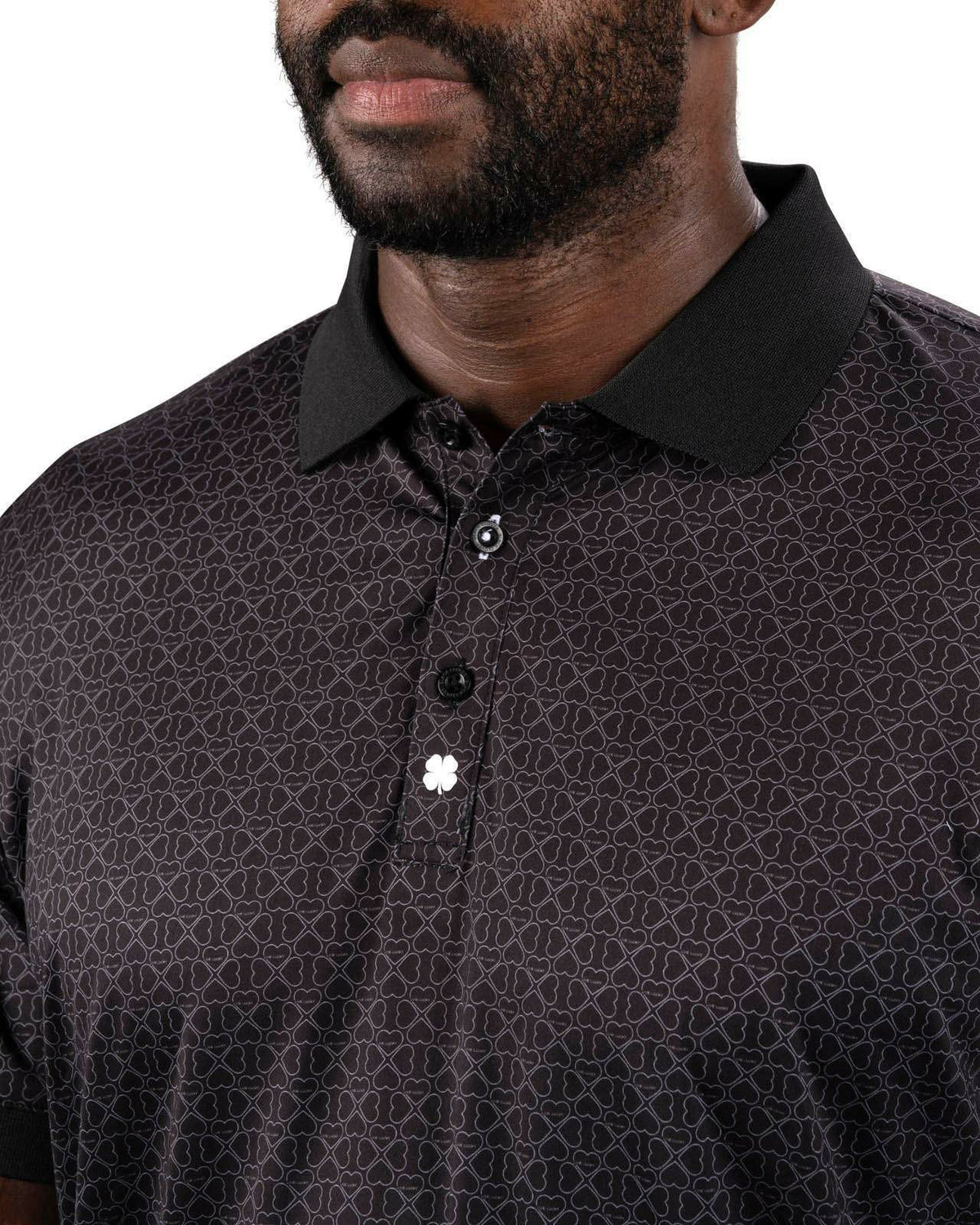 Men's Premium Black Golf Polo with Clover Pattern