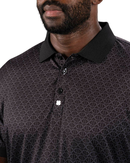 Men's Premium Black Golf Polo with Clover Pattern