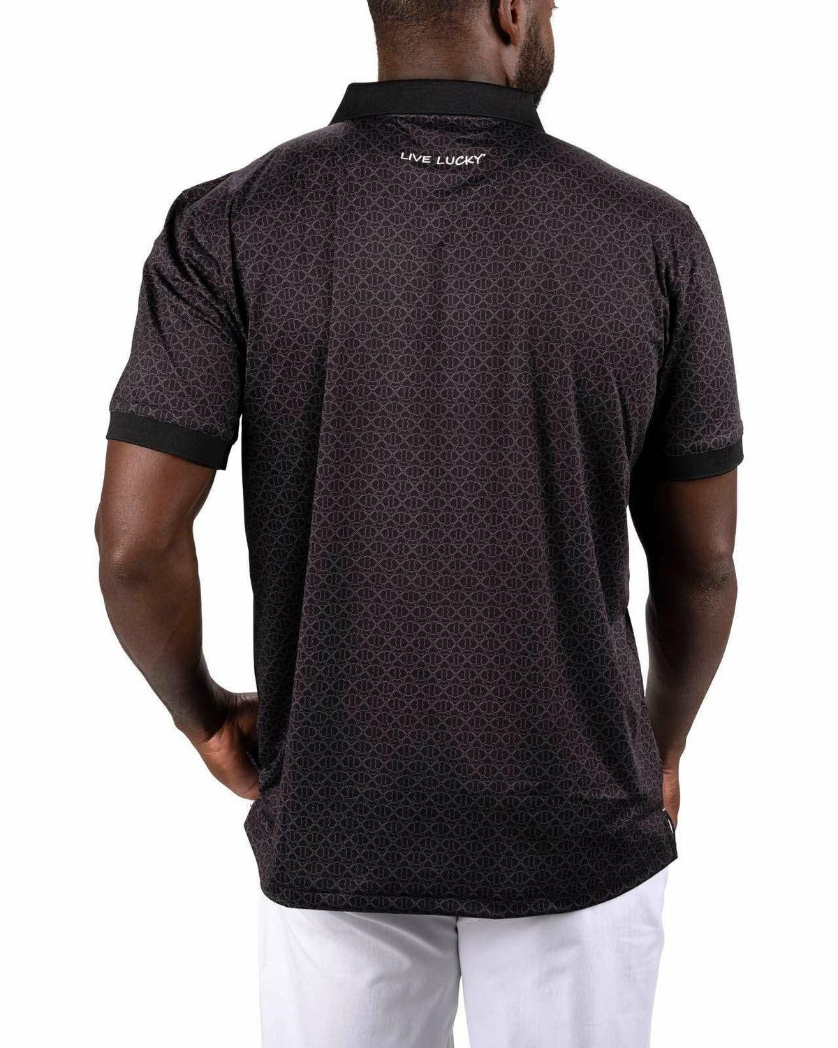 Men's Premium Black Golf Polo with Clover Pattern