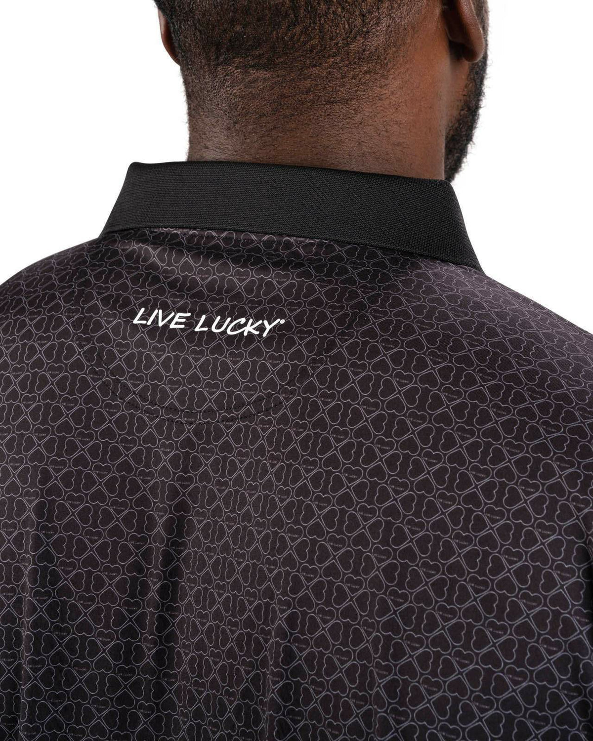 Men's Premium Black Golf Polo with Clover Pattern
