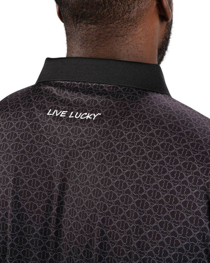 Men's Premium Black Golf Polo with Clover Pattern