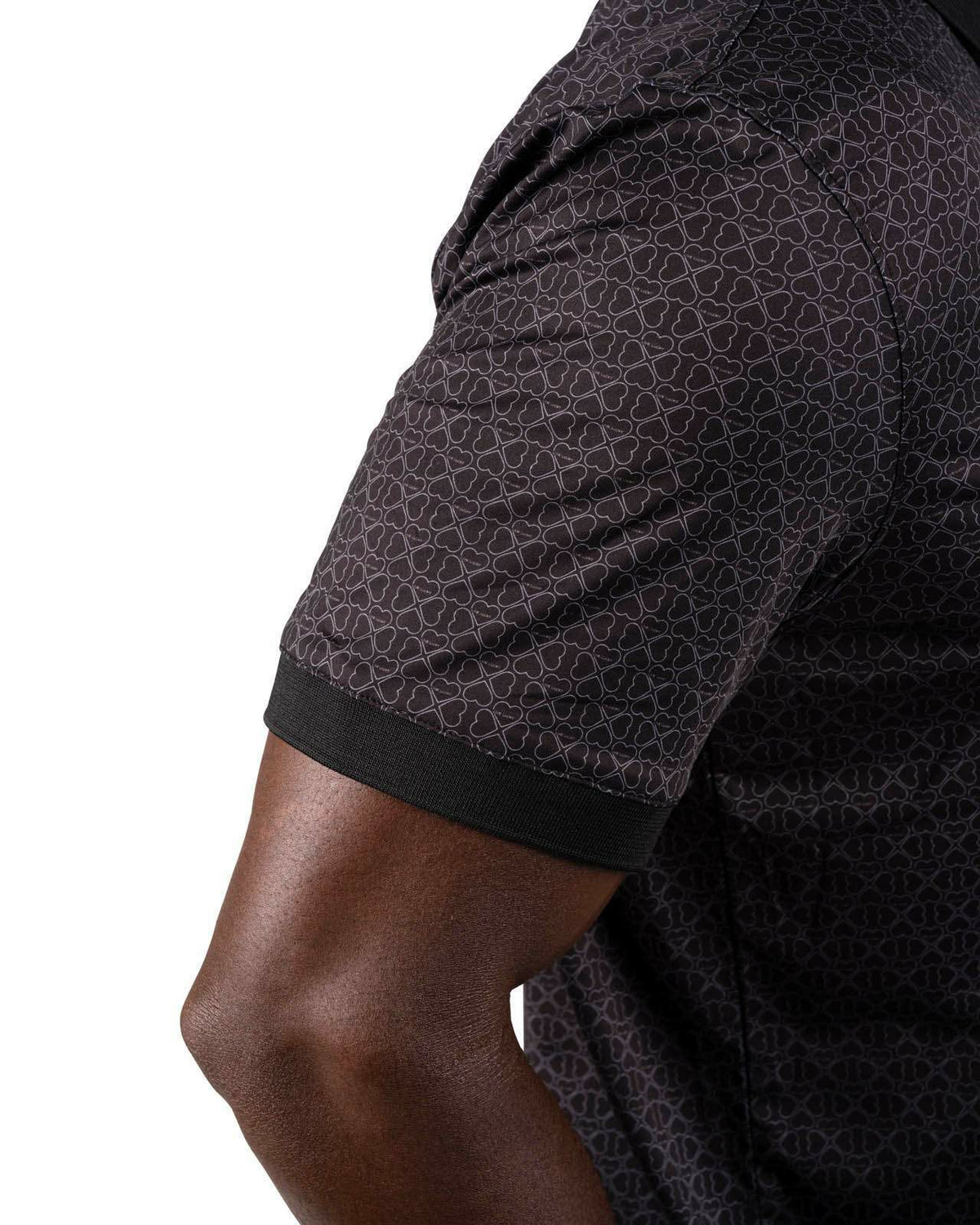 Men's Premium Black Golf Polo with Clover Pattern
