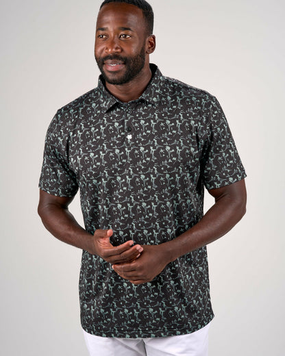 Men's Stylish Black Floral Polo for Golf or Business
