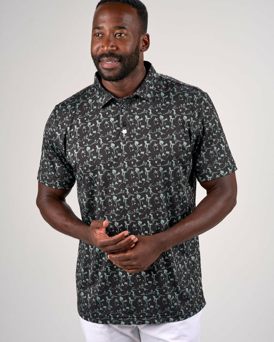 Men's Stylish Black Floral Polo for Golf or Business