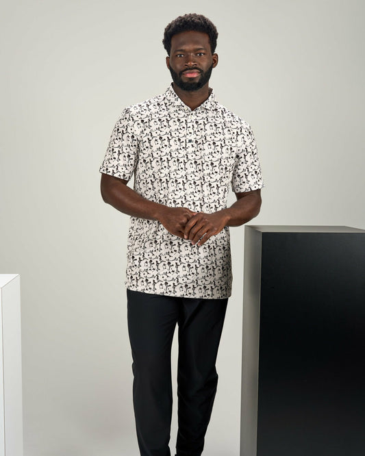 Men's Stylish White Floral Polo for Golf or Business