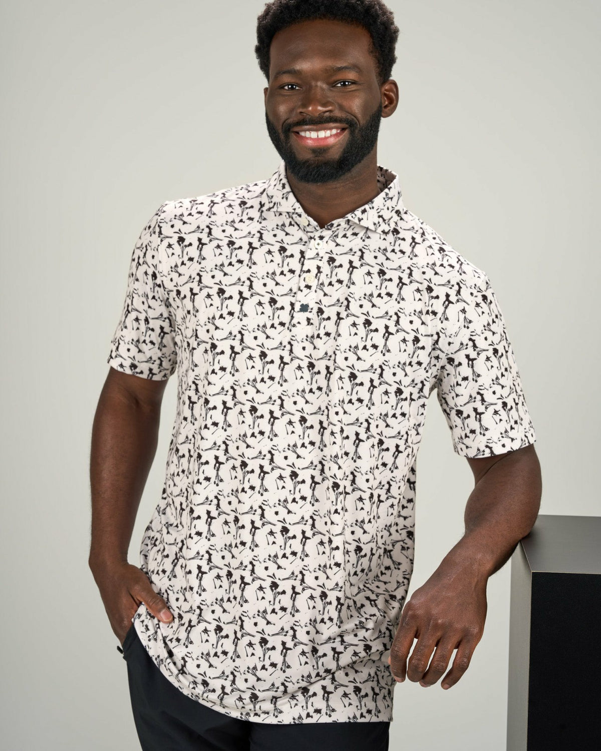 Men's Stylish White Floral Polo for Golf or Business