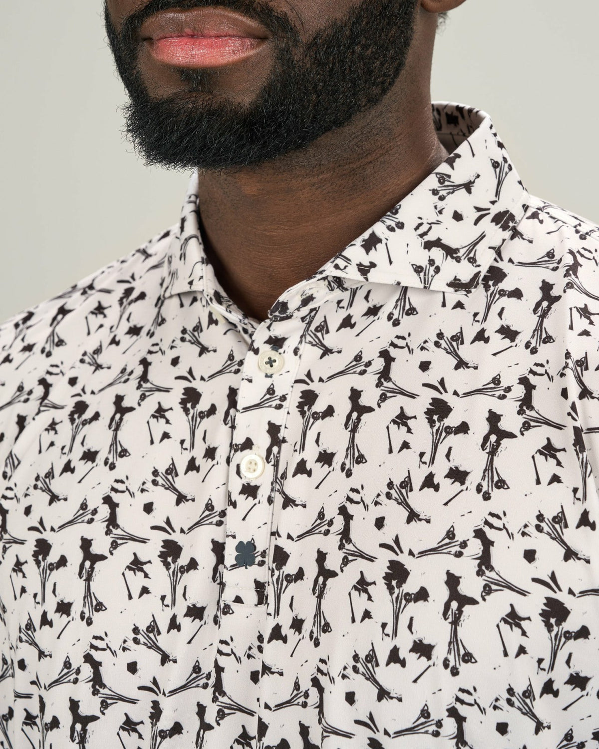 Men's Stylish White Floral Polo for Golf or Business