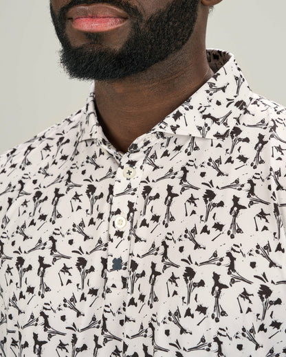 Men's Stylish White Floral Polo for Golf or Business