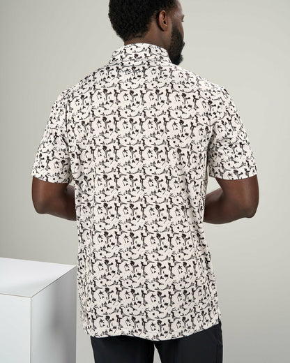 Men's Stylish White Floral Polo for Golf or Business