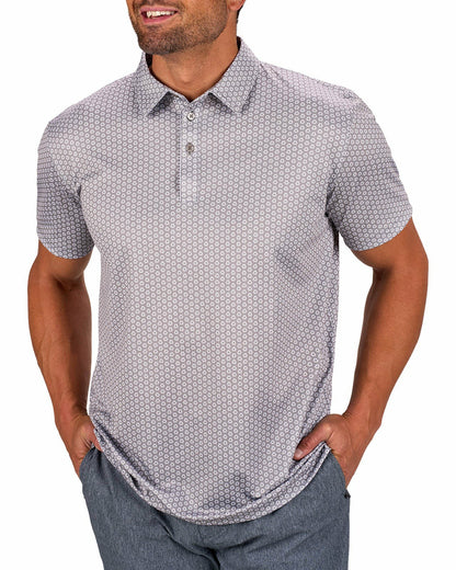 Men's Stylish Light Grey Golf Polo with Floral Pattern