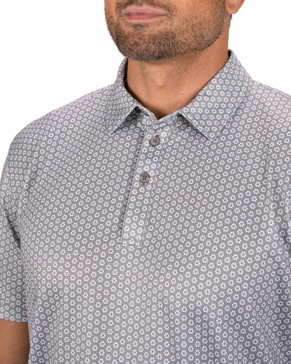 Men's Stylish Light Grey Golf Polo with Floral Pattern