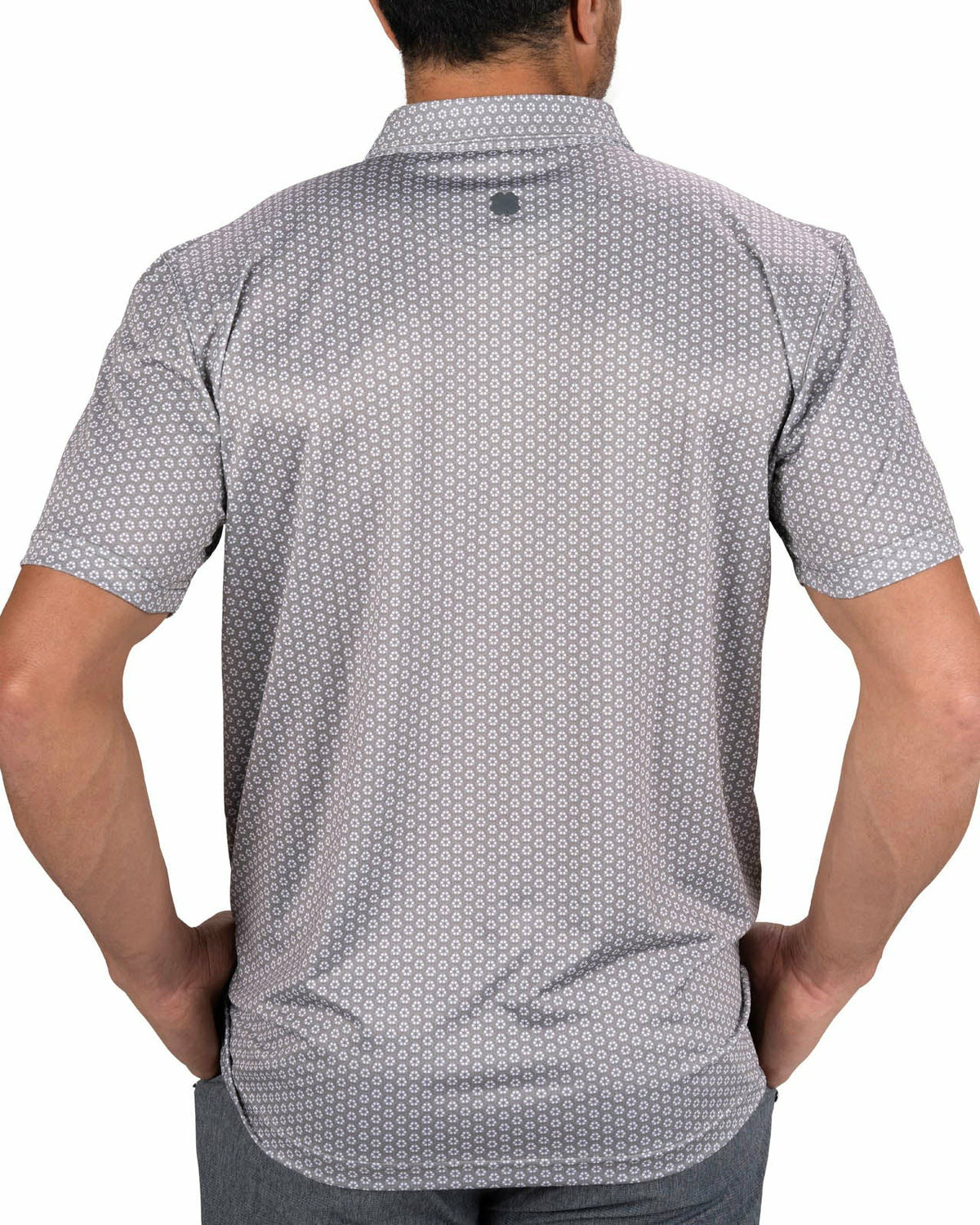 Men's Stylish Light Grey Golf Polo with Floral Pattern