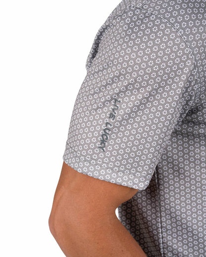 Men's Stylish Light Grey Golf Polo with Floral Pattern