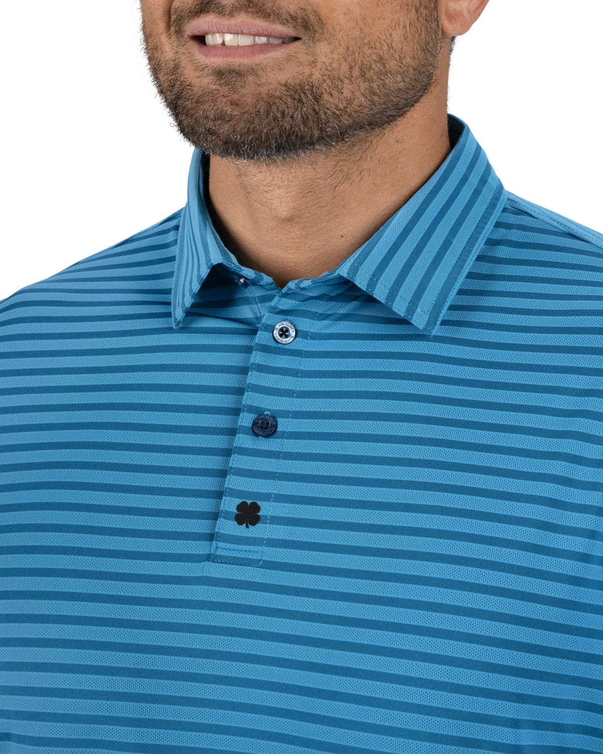 Men’s Stylish Teal Blue Striped Polo for Golf and Business