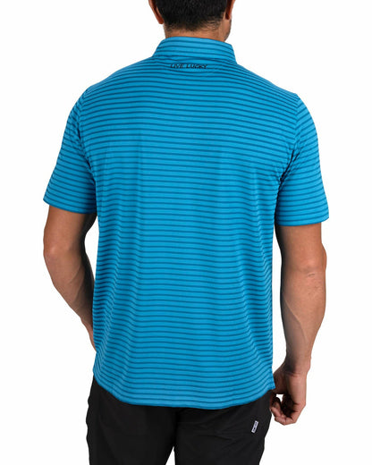 Men’s Stylish Teal Blue Striped Polo for Golf and Business