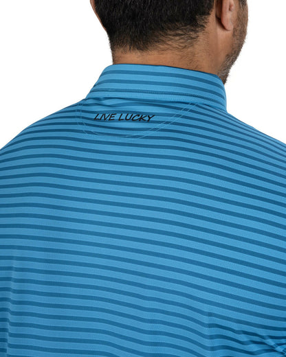 Men’s Stylish Teal Blue Striped Polo for Golf and Business