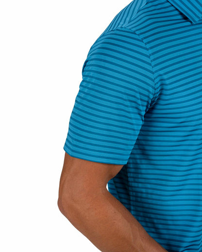 Men’s Stylish Teal Blue Striped Polo for Golf and Business