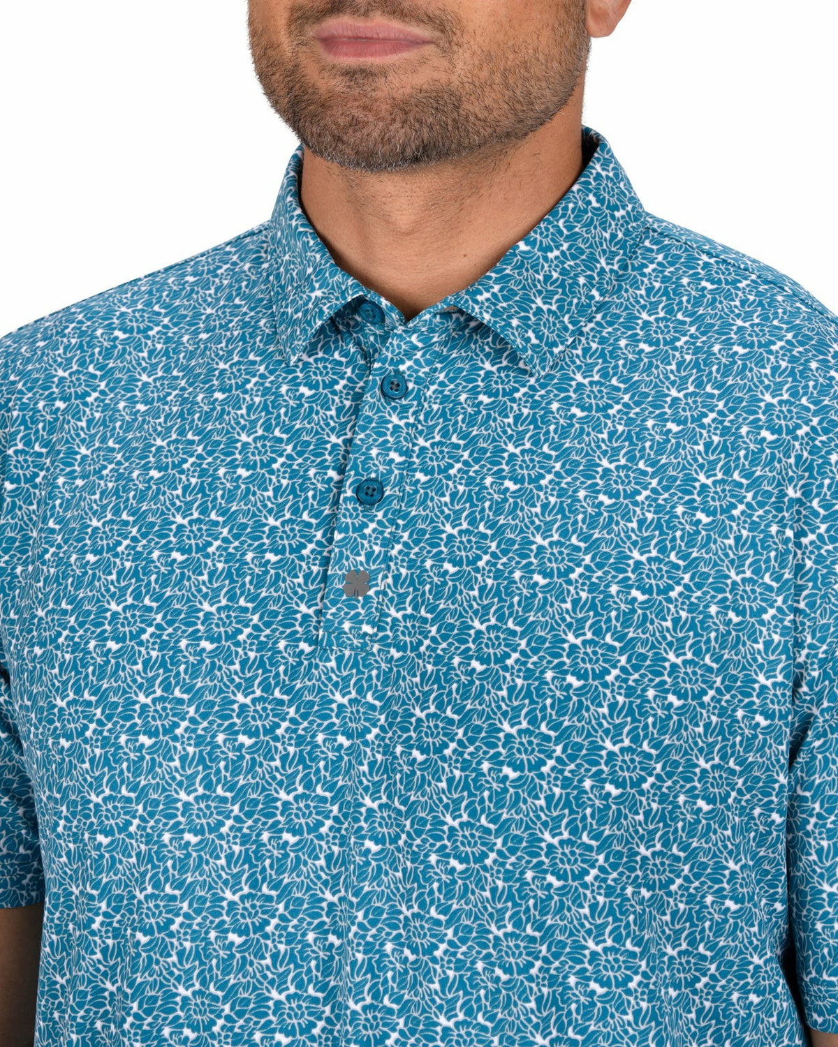 Men's Stylish Floral Teal Blue Polo for Golf or Business