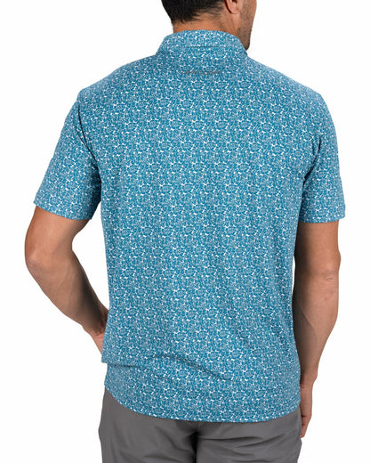 Men's Stylish Floral Teal Blue Polo for Golf or Business