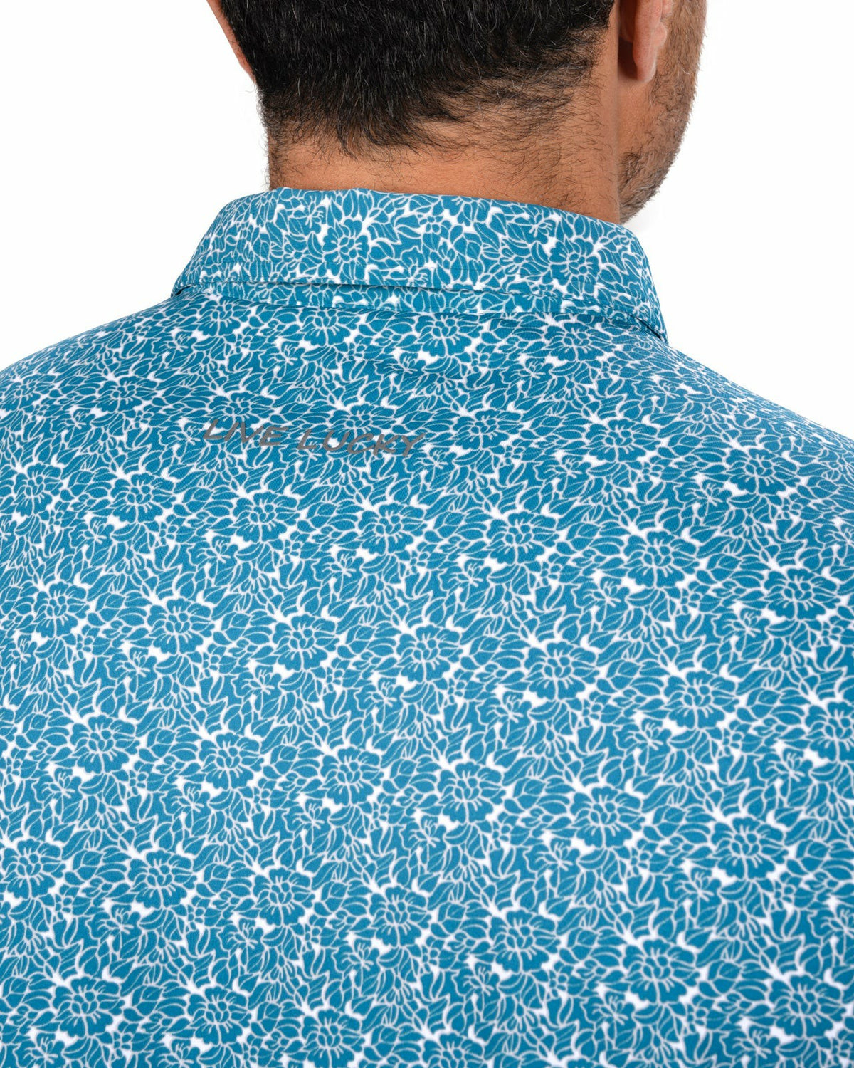 Men's Stylish Floral Teal Blue Polo for Golf or Business