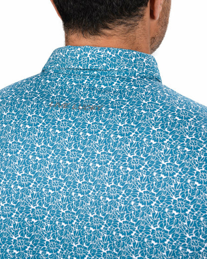 Men's Stylish Floral Teal Blue Polo for Golf or Business