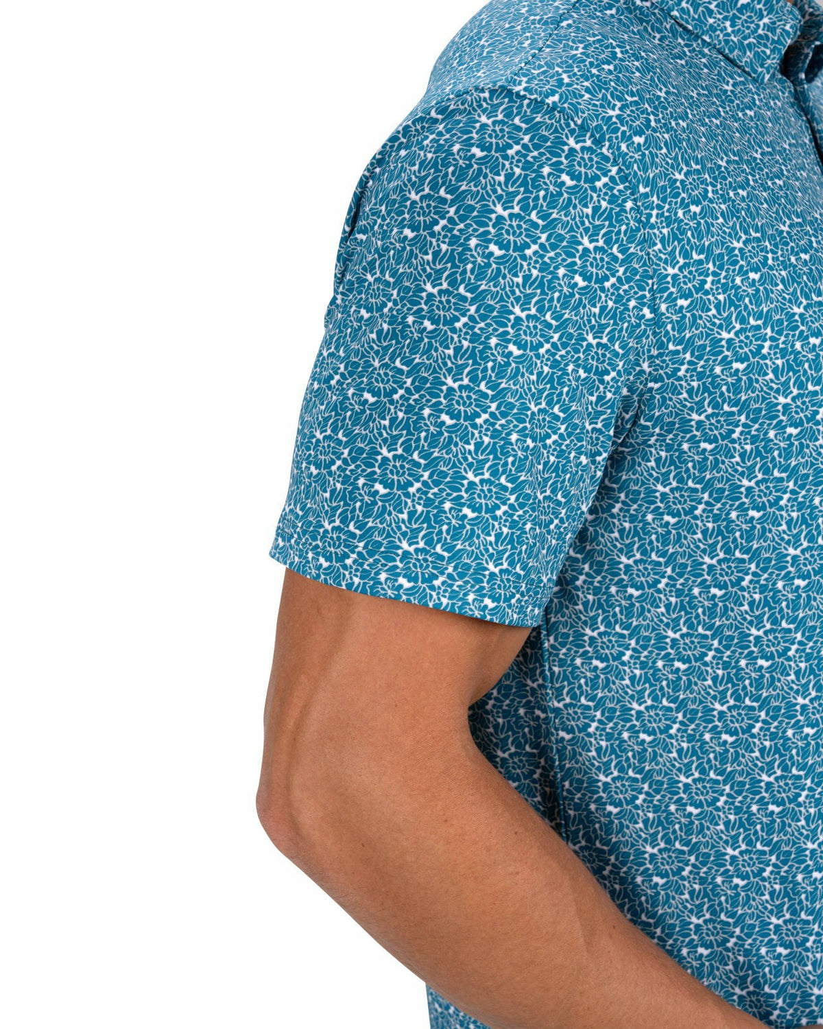 Men's Stylish Floral Teal Blue Polo for Golf or Business