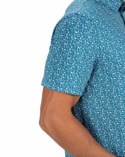 Men's Stylish Floral Teal Blue Polo for Golf or Business