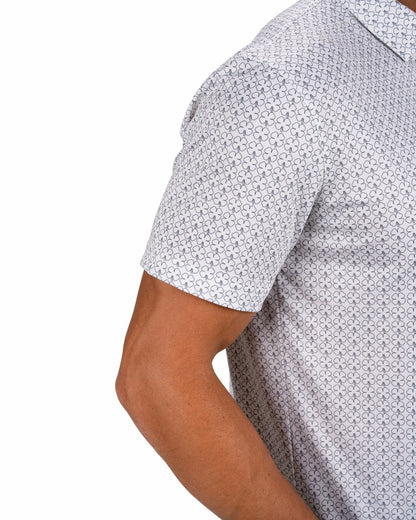 Men's Stylish White Performance Polo with Clover Pattern