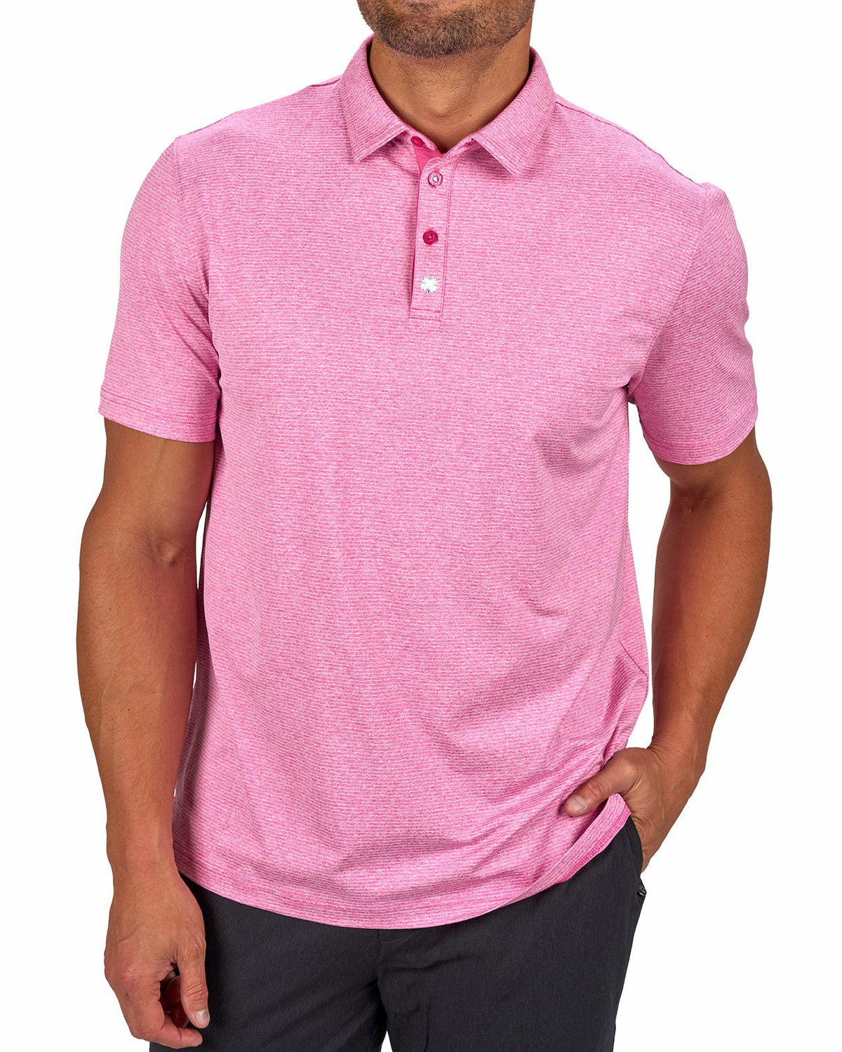 Men's Breathable Pink Performance Polo for Golf or Business