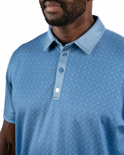 Men's Stylish Blue Performance Polo with White Clover Pattern